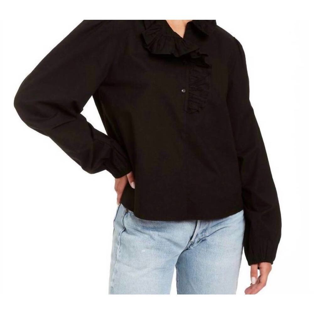 Love the Label Nicola Black Button Down Ruffled Top, L